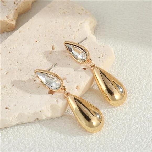 Elegant Gold Teardrop Earrings | Lightweight CZ Drop Earrings - Picture 5 of 6